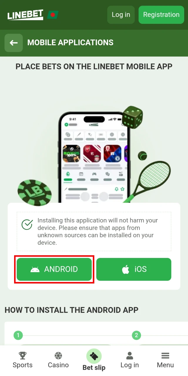 Download the Linebet app for Android.