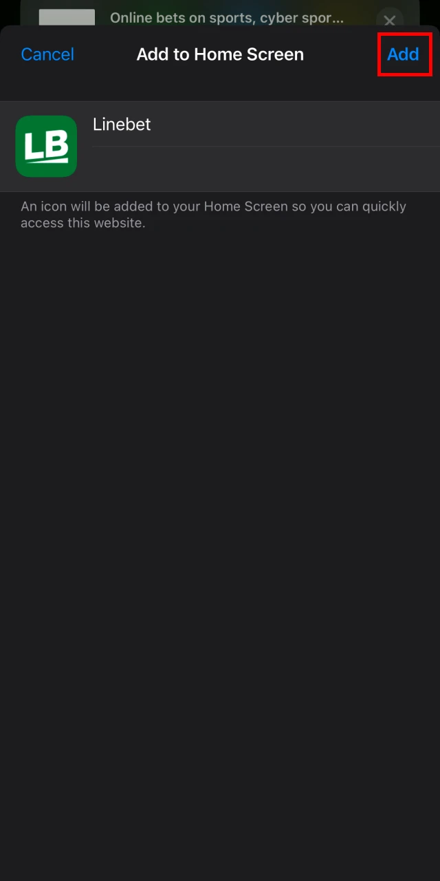 Confirm the addition of the Linebet app to your iOS device.