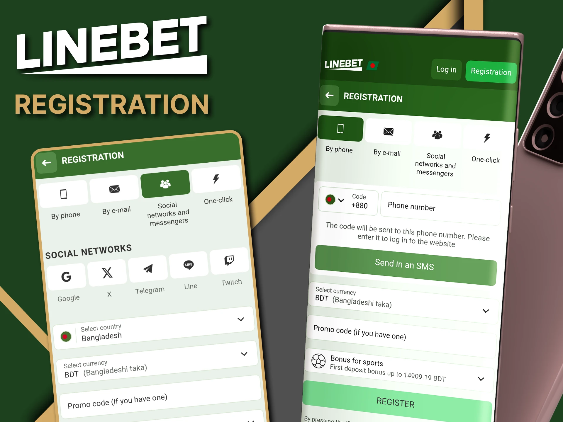 You can register in the Linebet app.