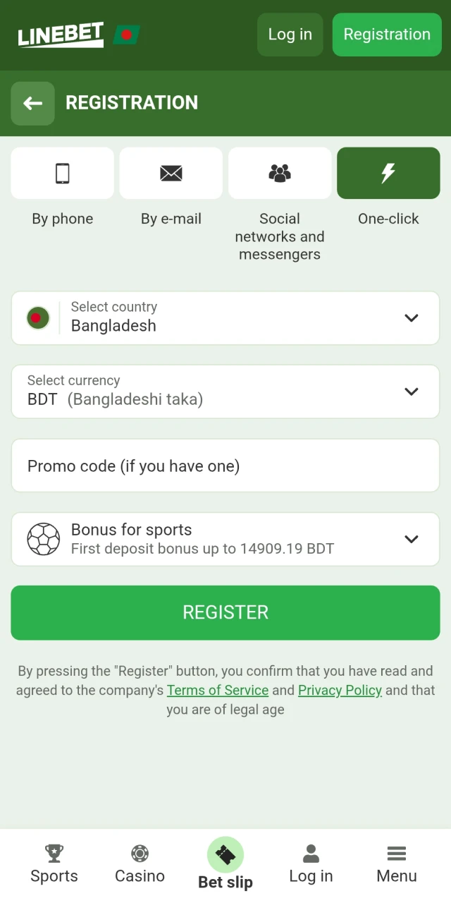 Explore the registration options for the Linebet app.