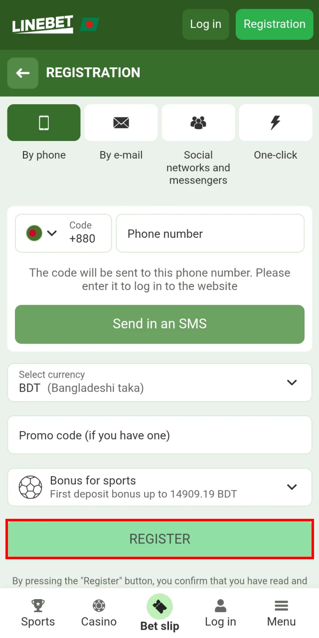 Complete your registration on Linebet.