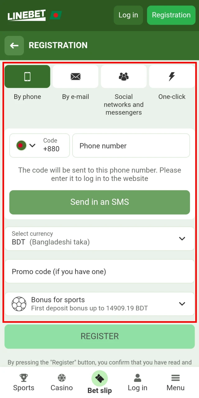 Fill in the details in the Linebet registration window.